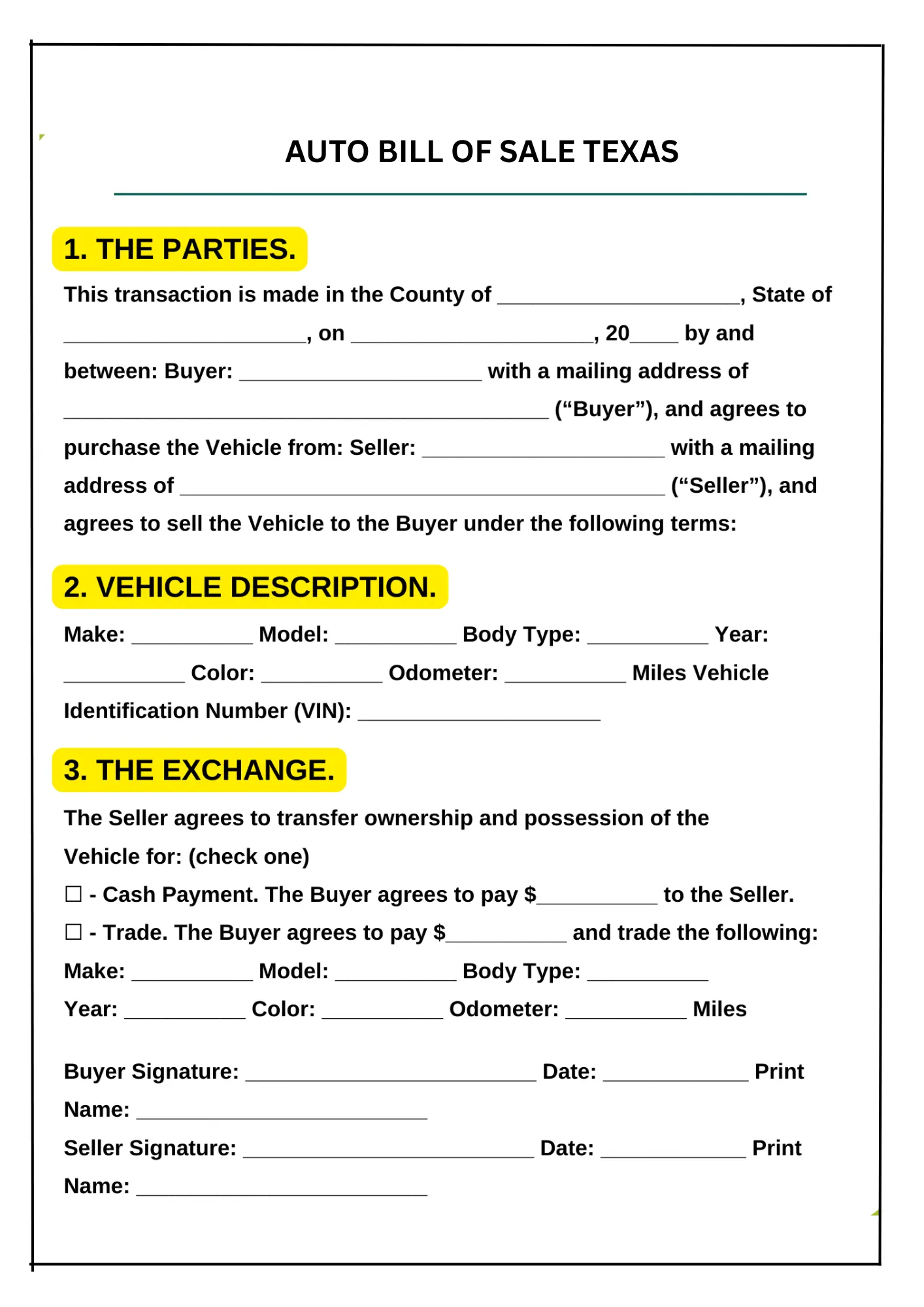 Texas Bill of Sale PDF Downloads