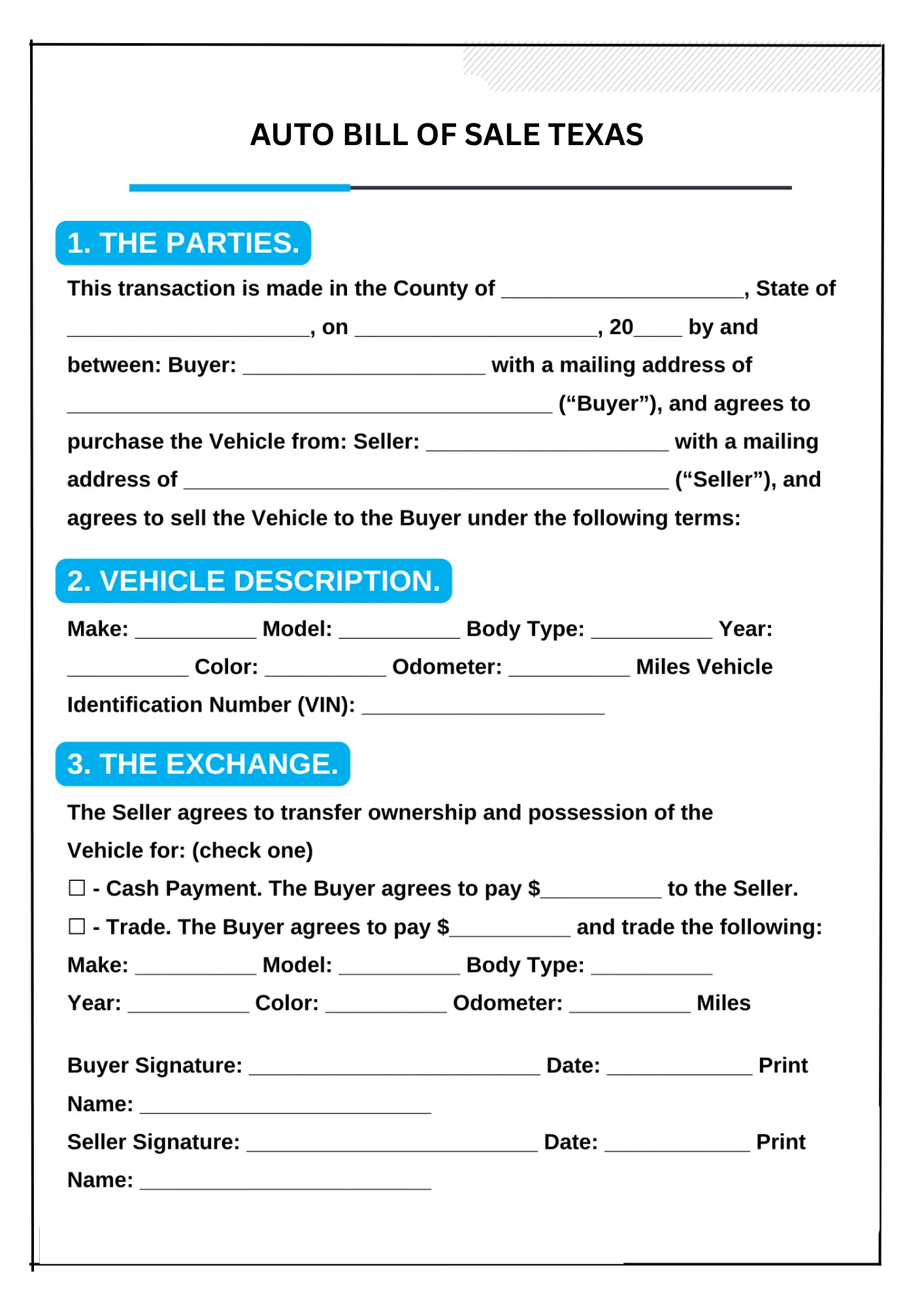Texas Bill of Sale PDF Downloads