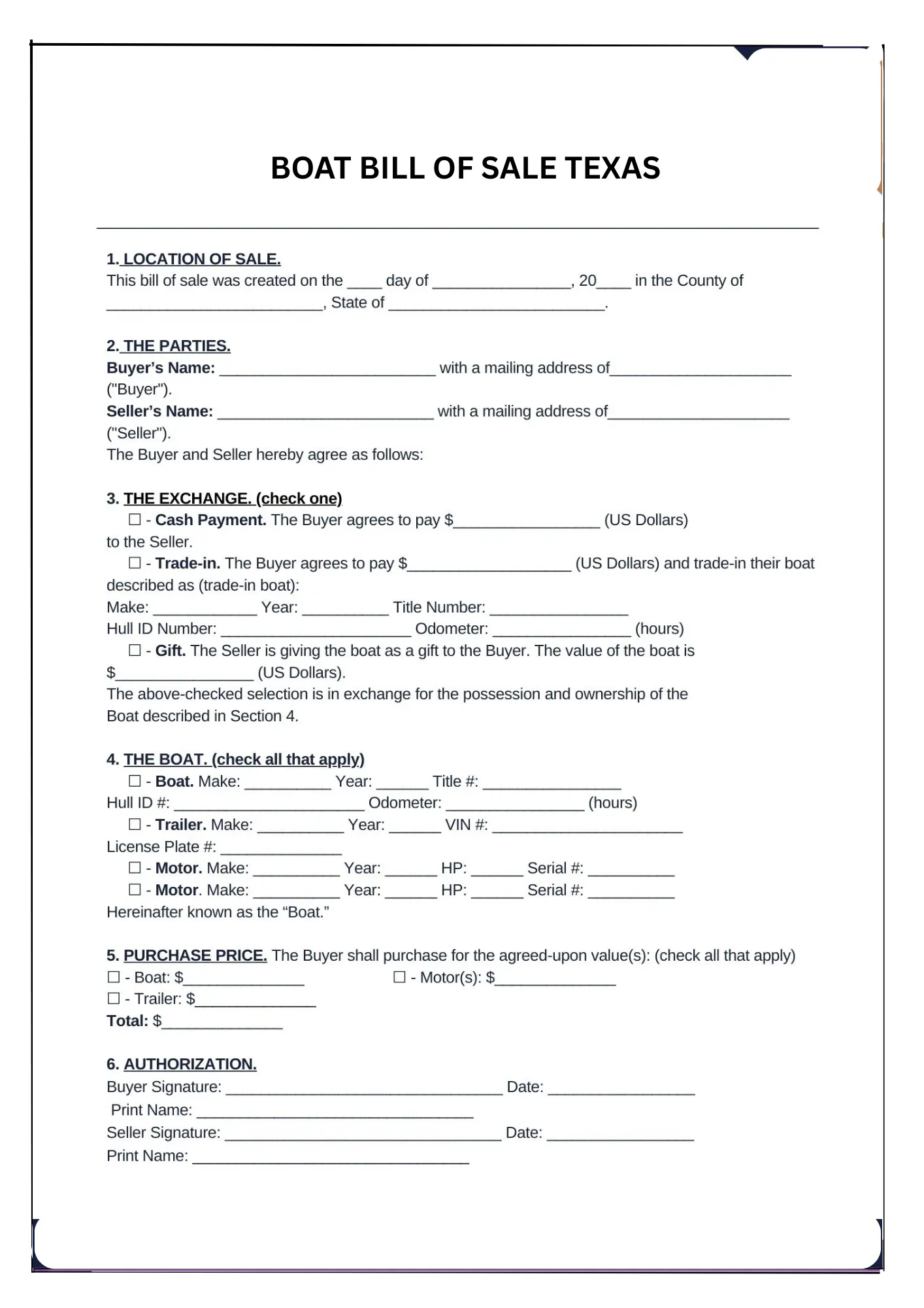 Texas Bill of Sale PDF Downloads