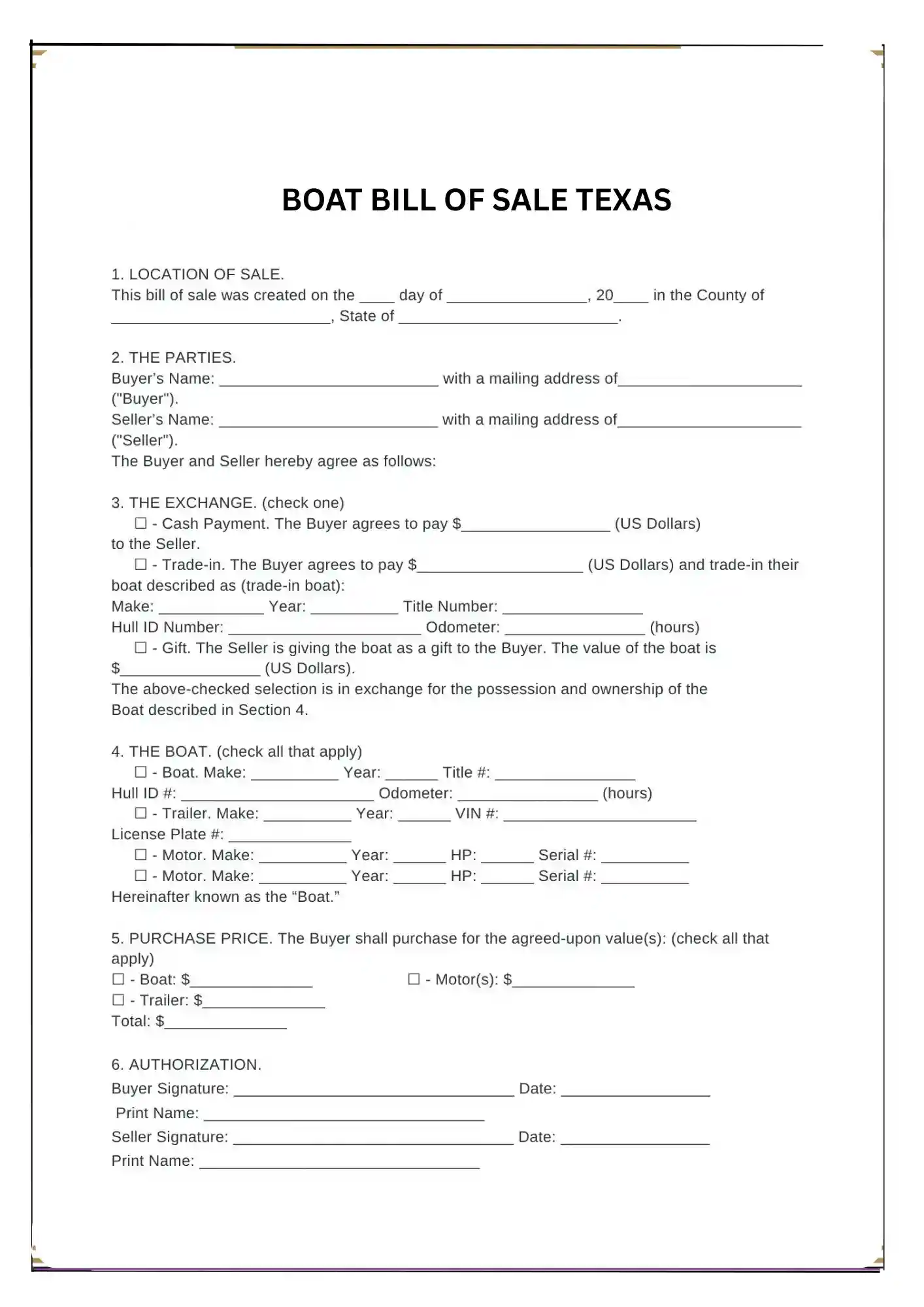 Texas Bill of Sale PDF Downloads