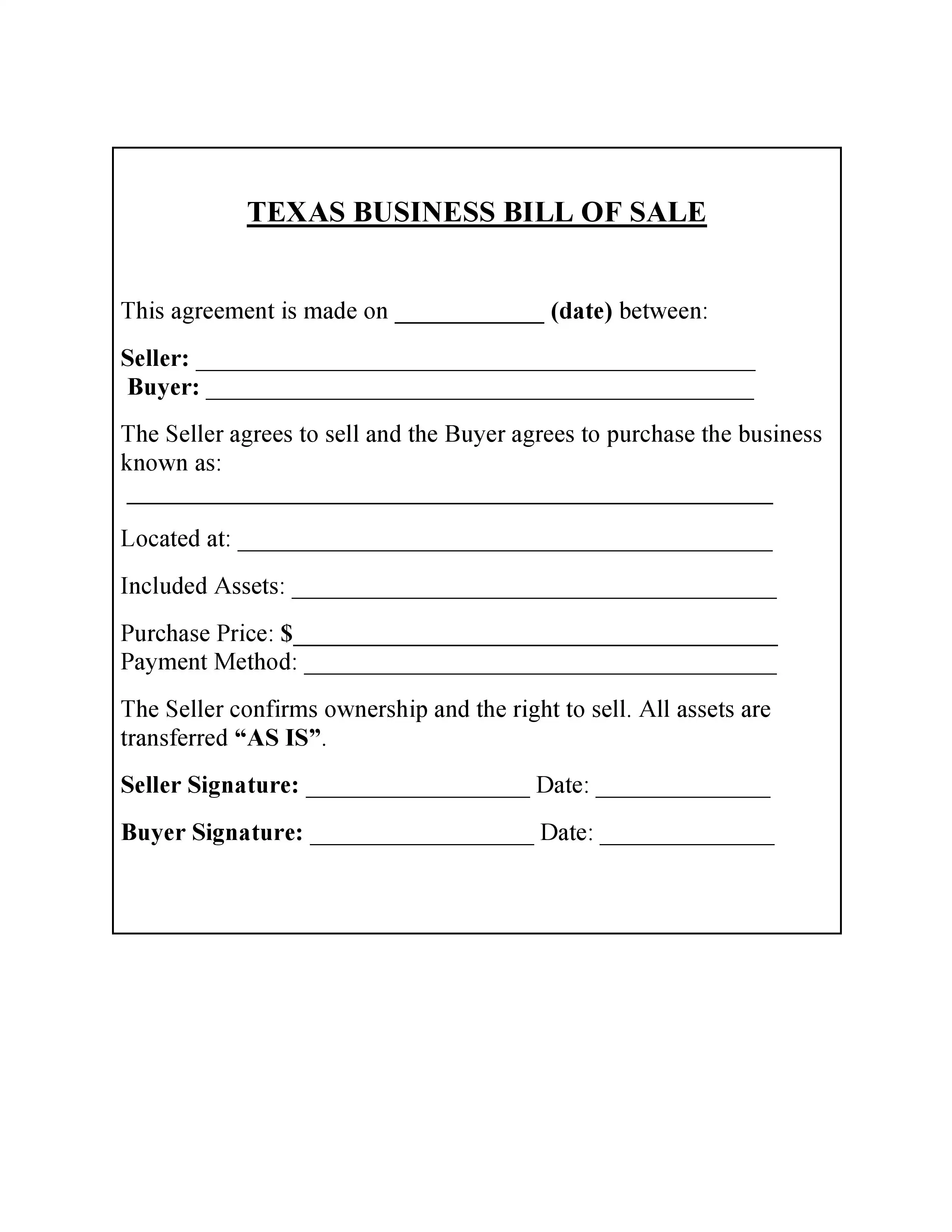 Texas Bill of Sale PDF Downloads