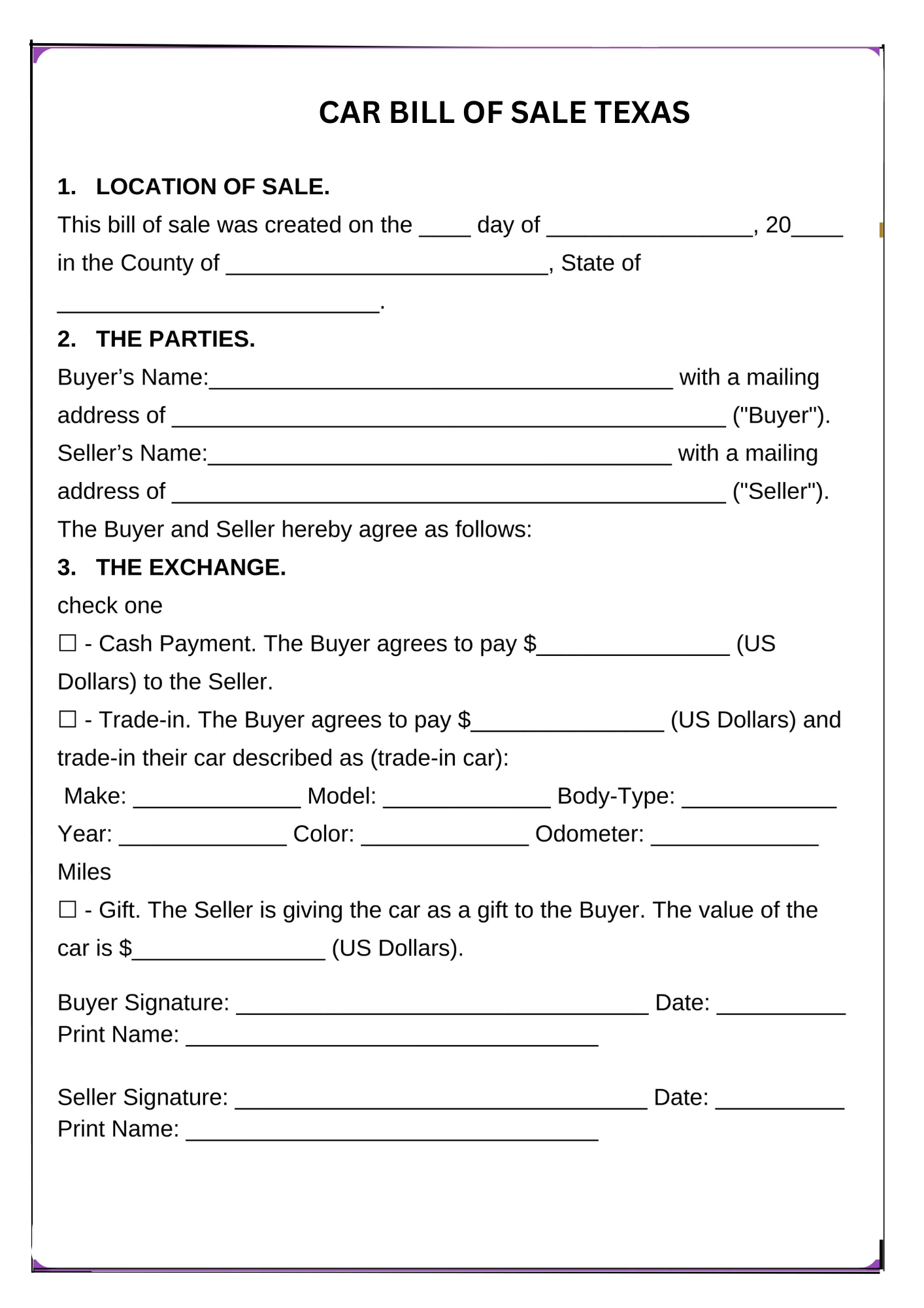 Texas Bill of Sale PDF Downloads