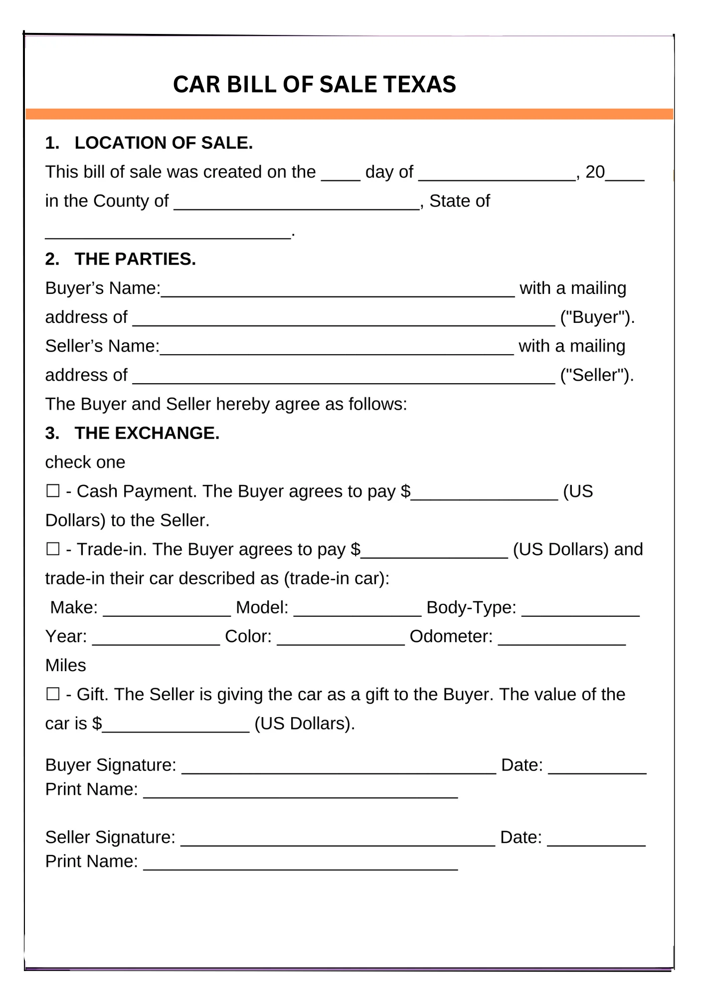 Texas Bill of Sale PDF Downloads