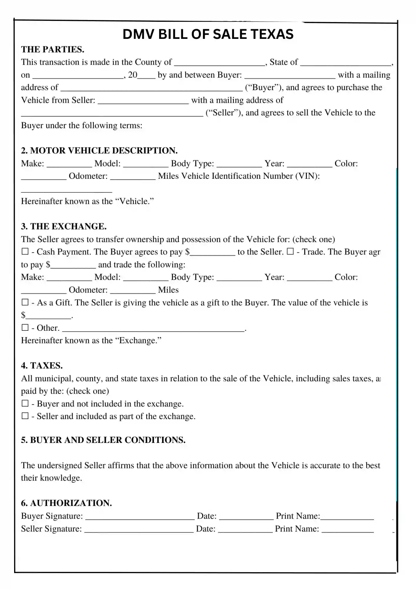 Texas Bill of Sale PDF Downloads