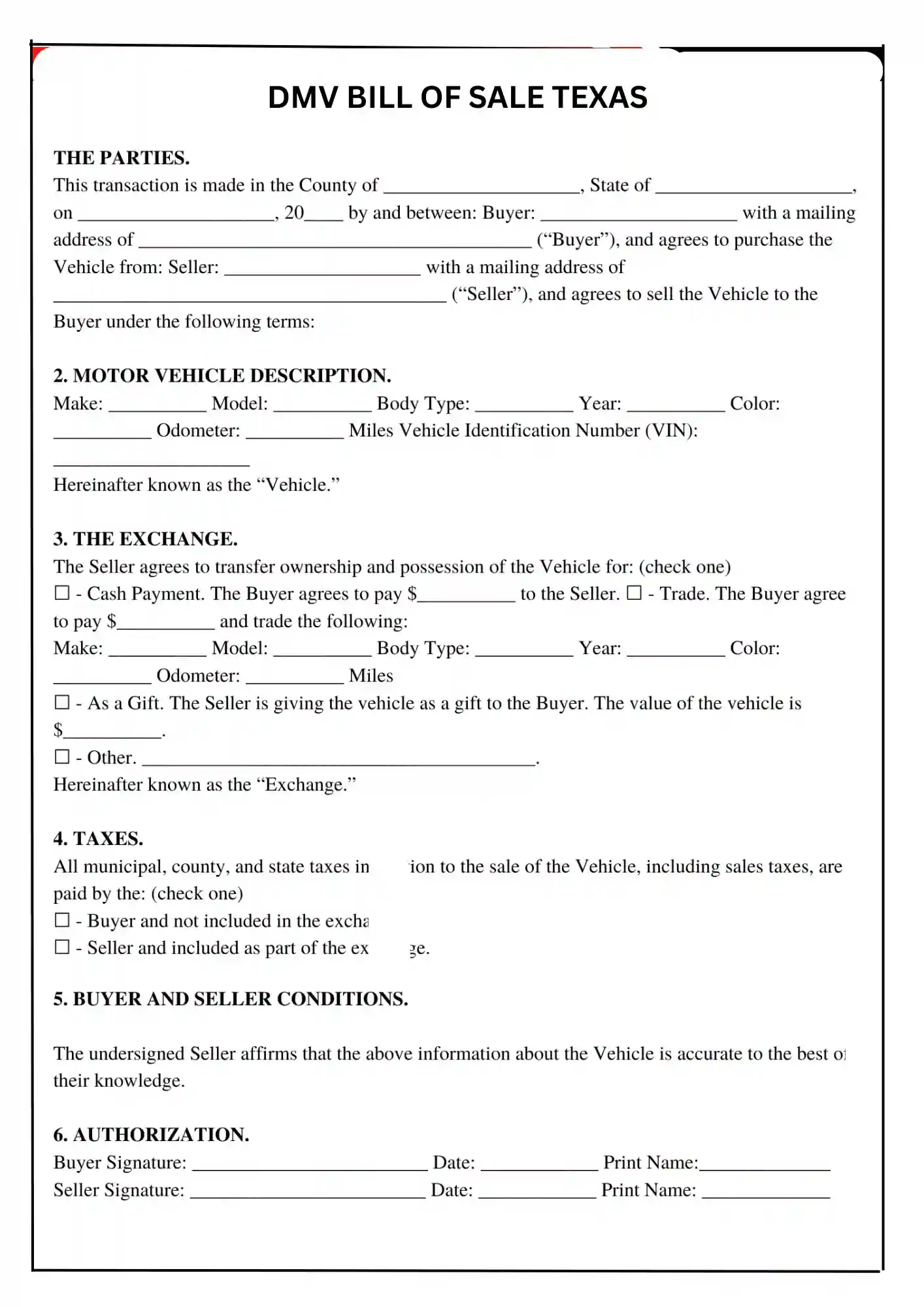 Texas Bill of Sale PDF Downloads