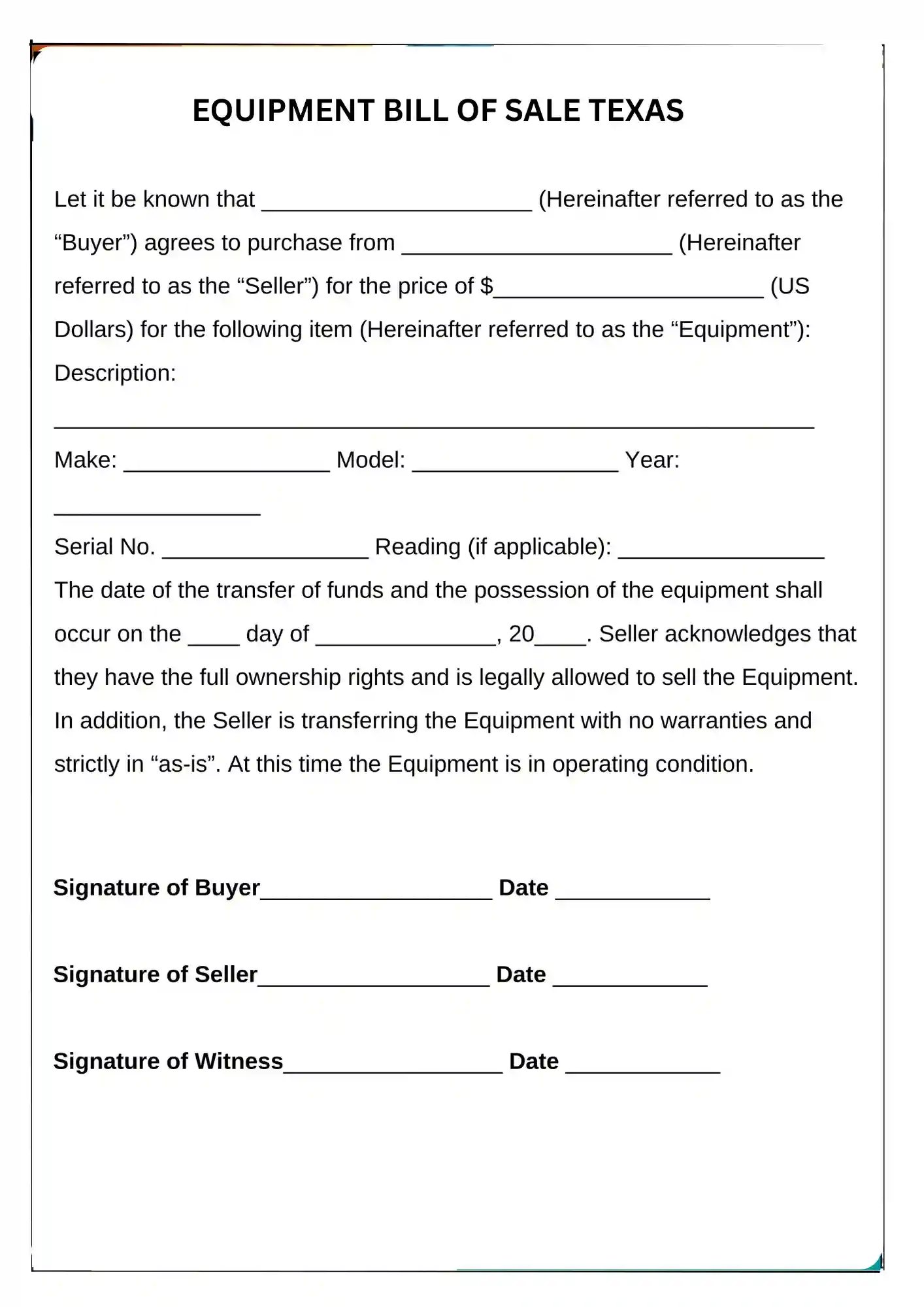 Texas Bill of Sale PDF Downloads