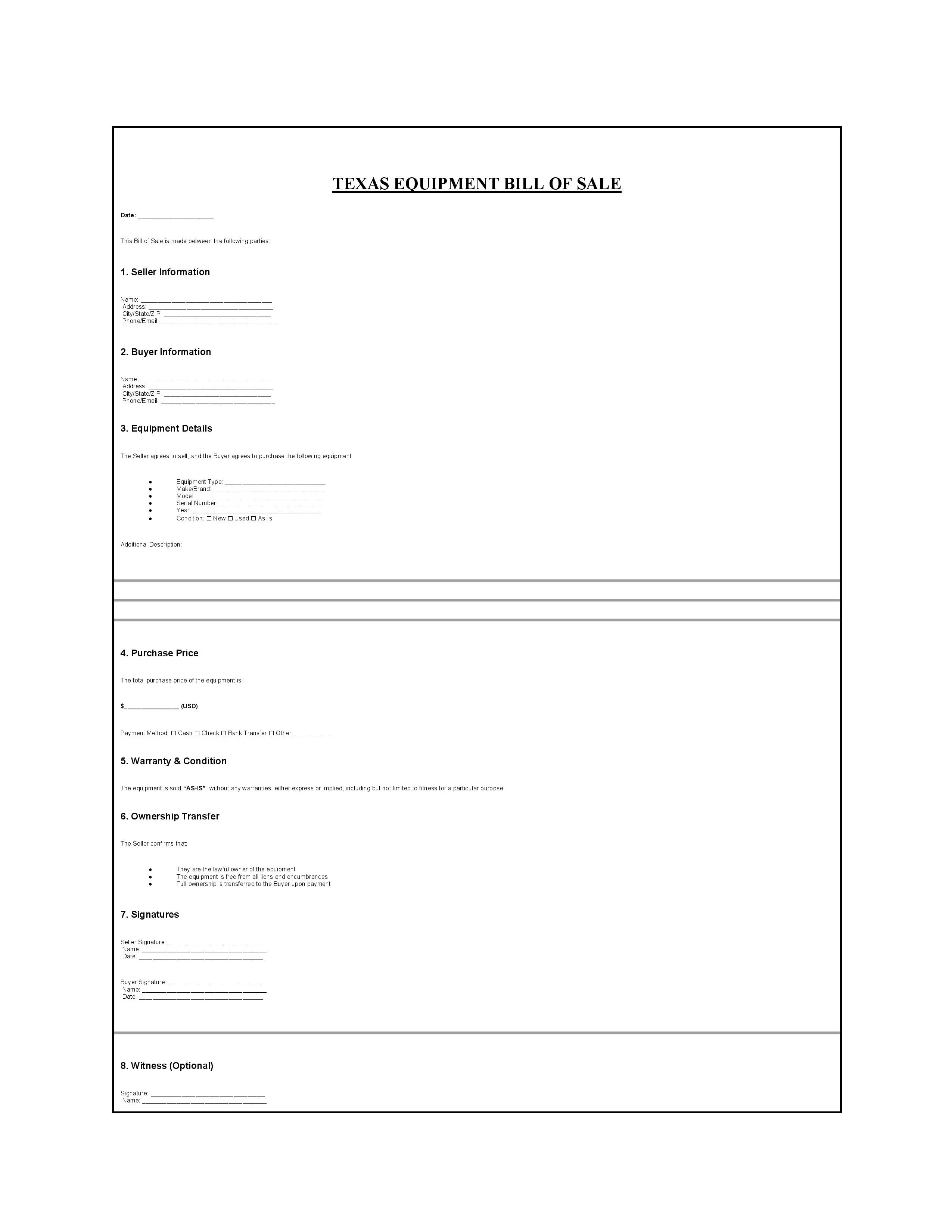 Texas Bill of Sale PDF Downloads