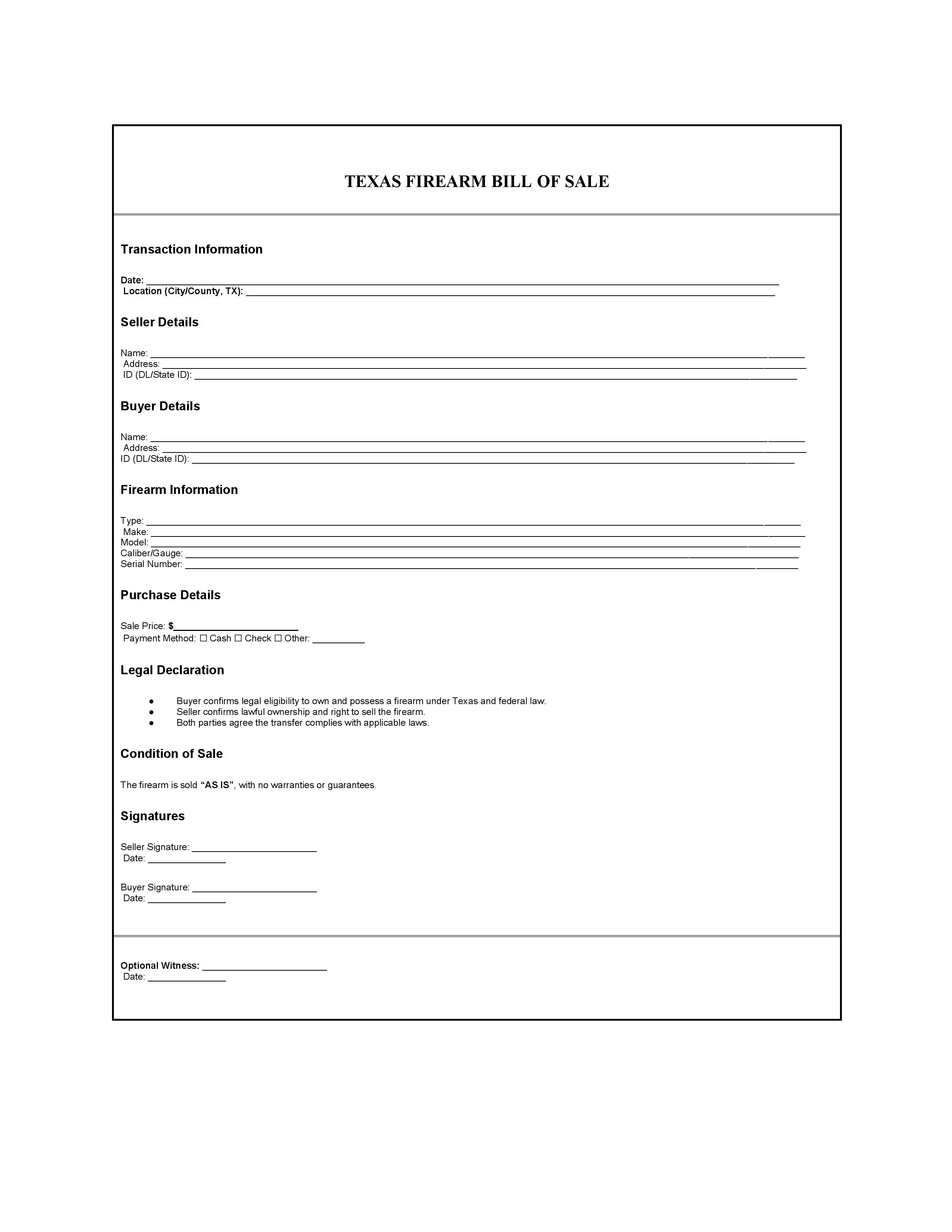 Texas Bill of Sale PDF Downloads