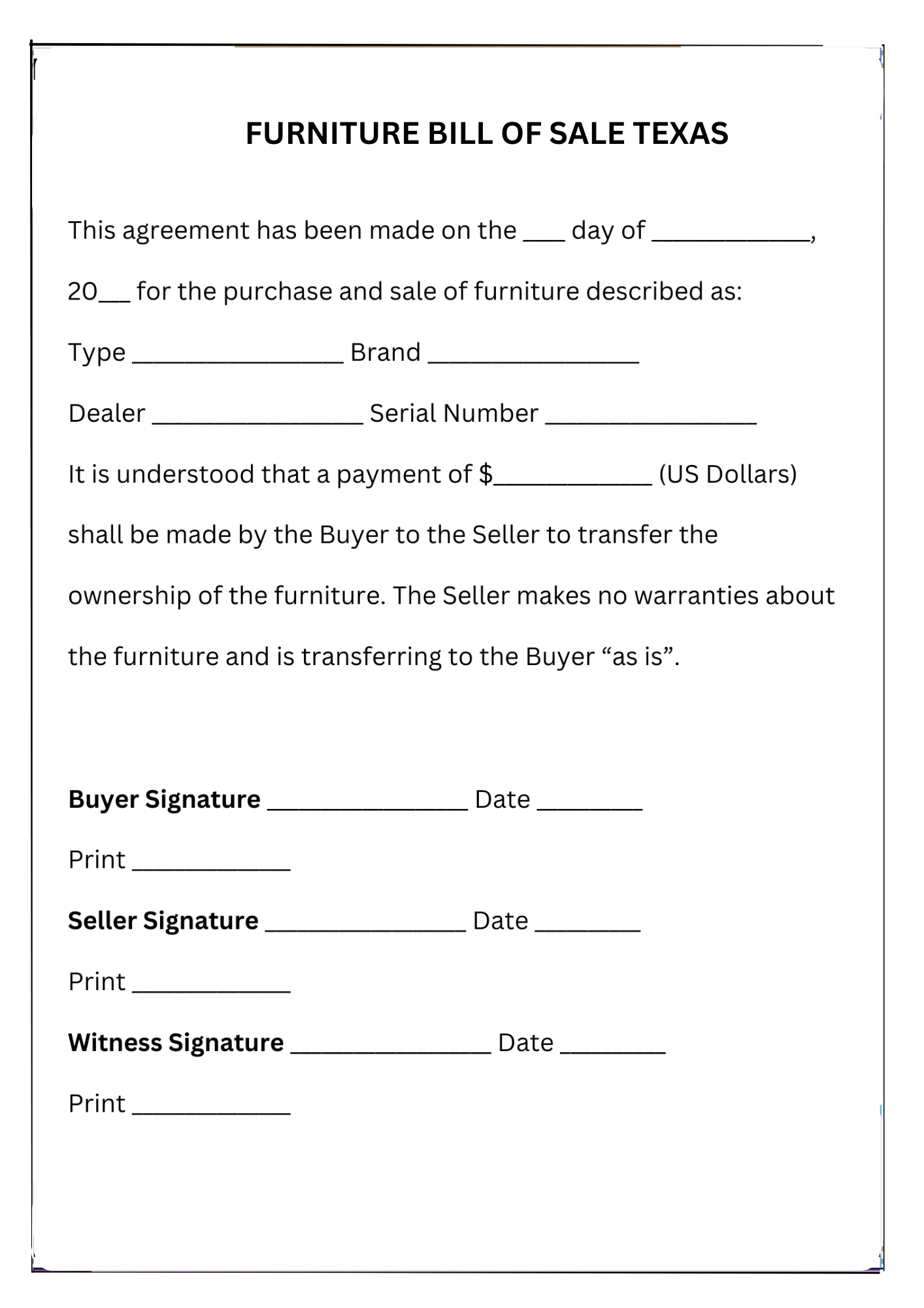 Texas Bill of Sale PDF Downloads