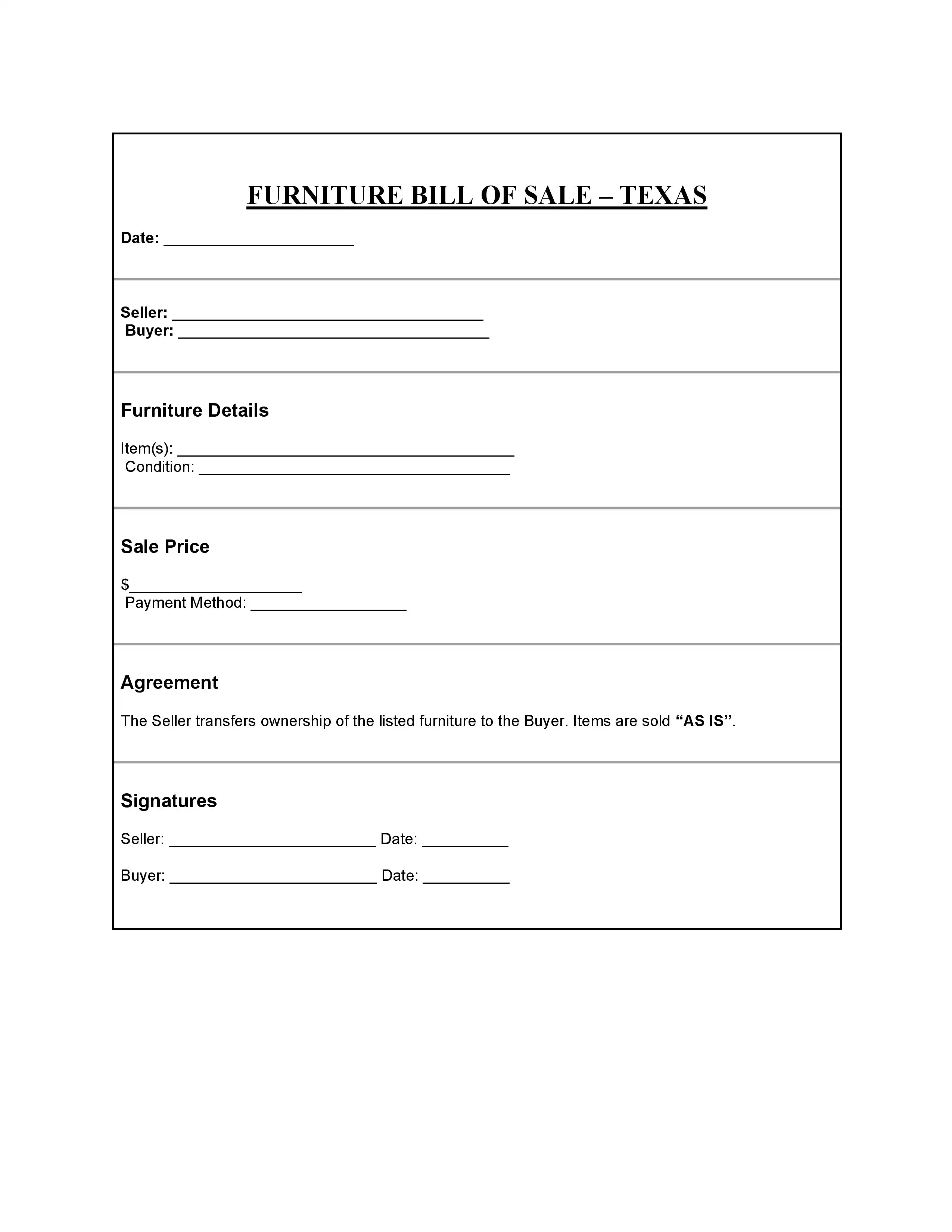 Texas Bill of Sale PDF Downloads
