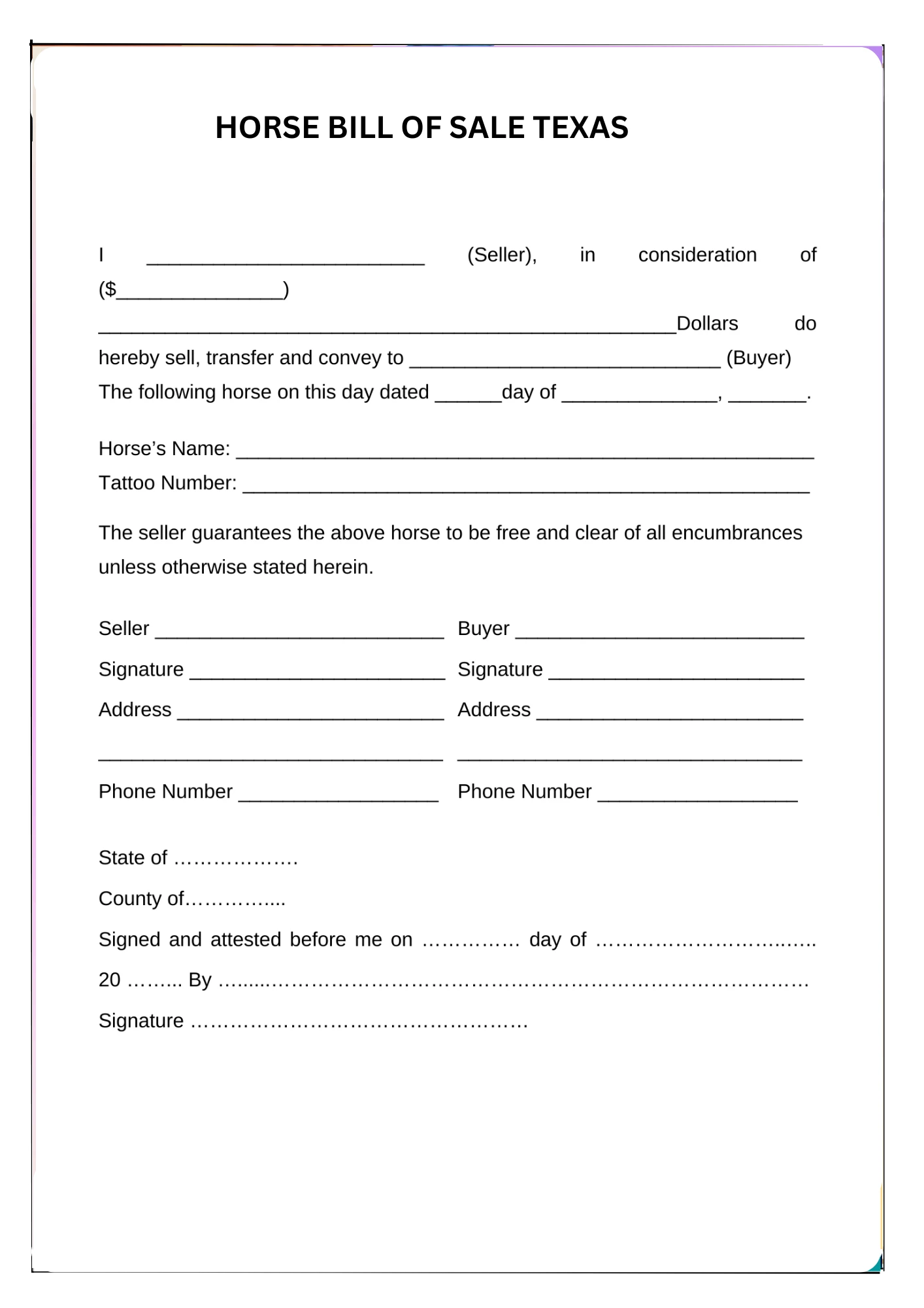 Texas Bill of Sale PDF Downloads