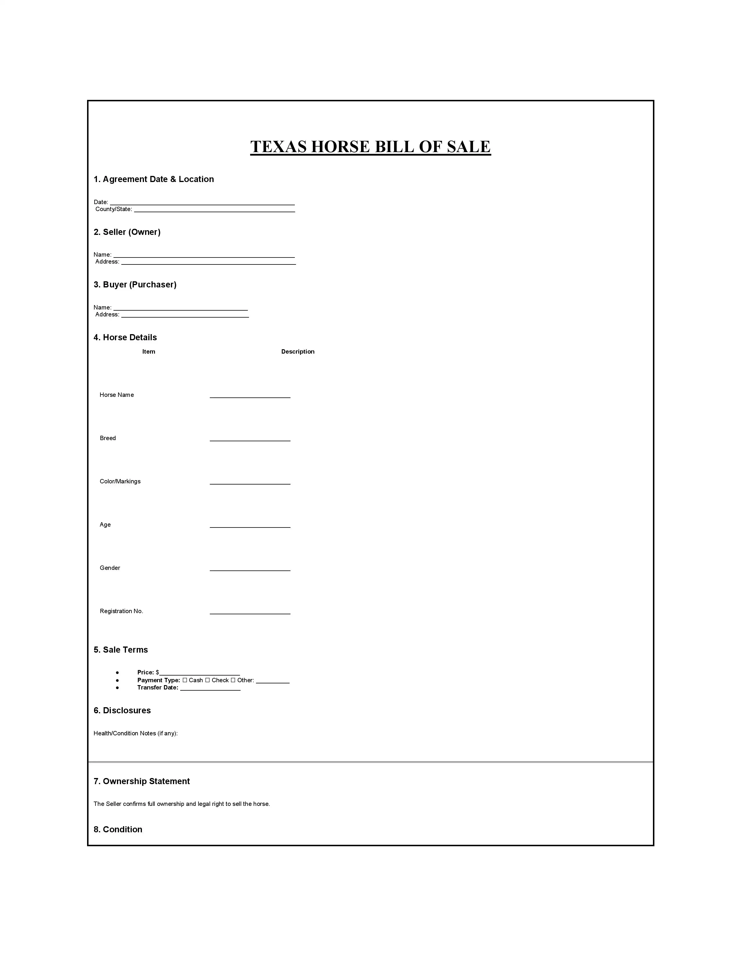 Texas Bill of Sale PDF Downloads
