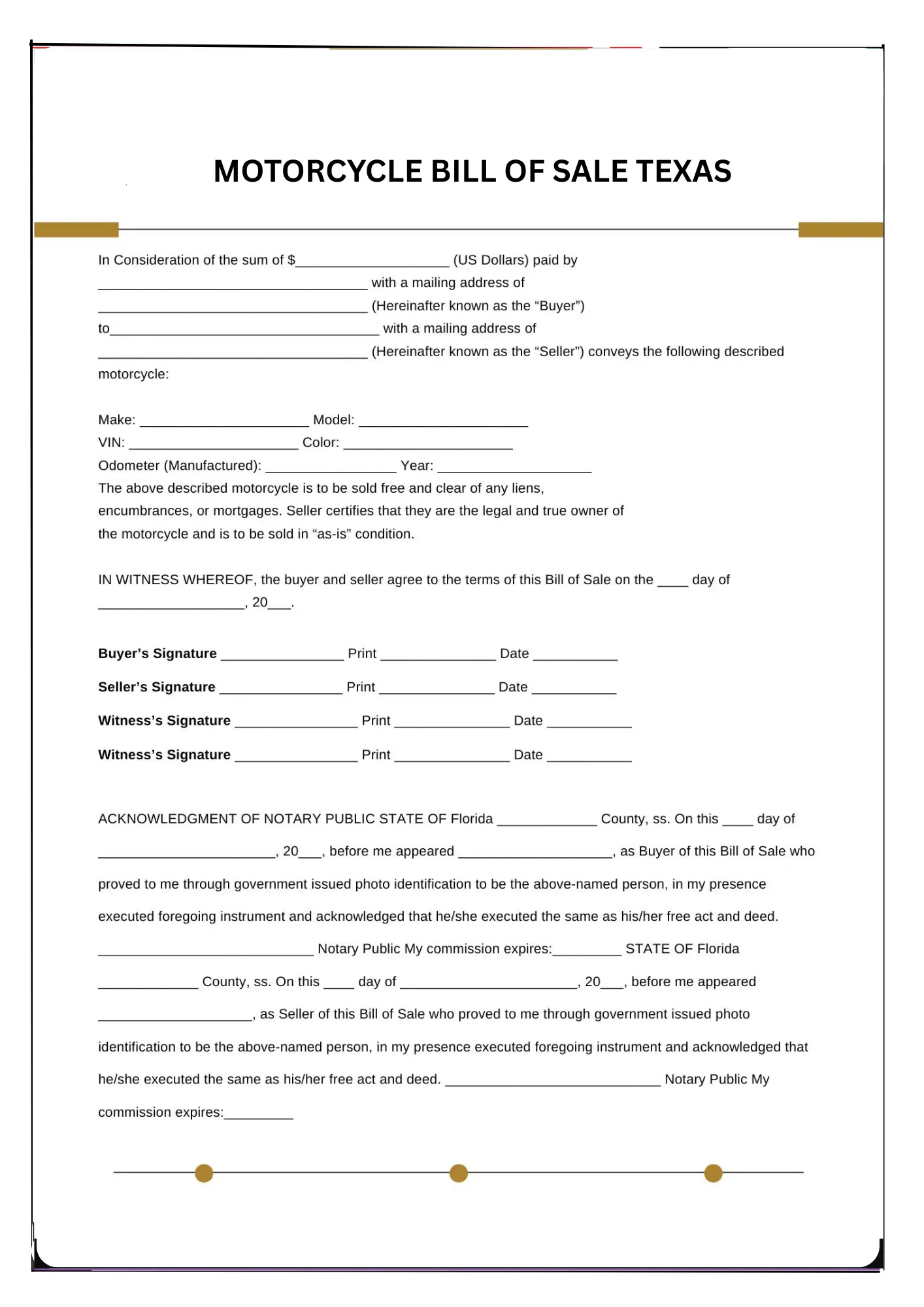 Texas Bill of Sale PDF Downloads
