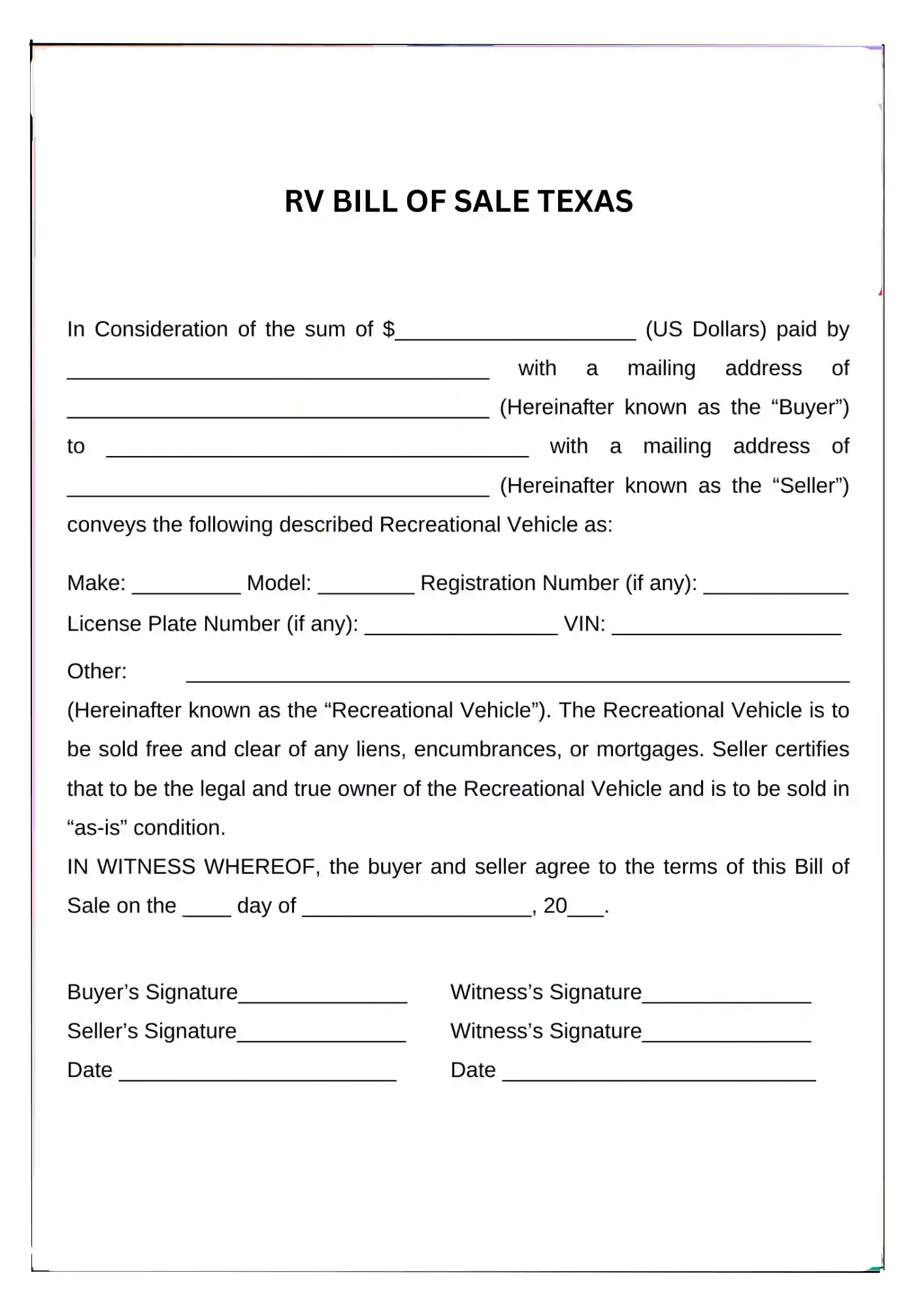 Texas Bill of Sale PDF Downloads