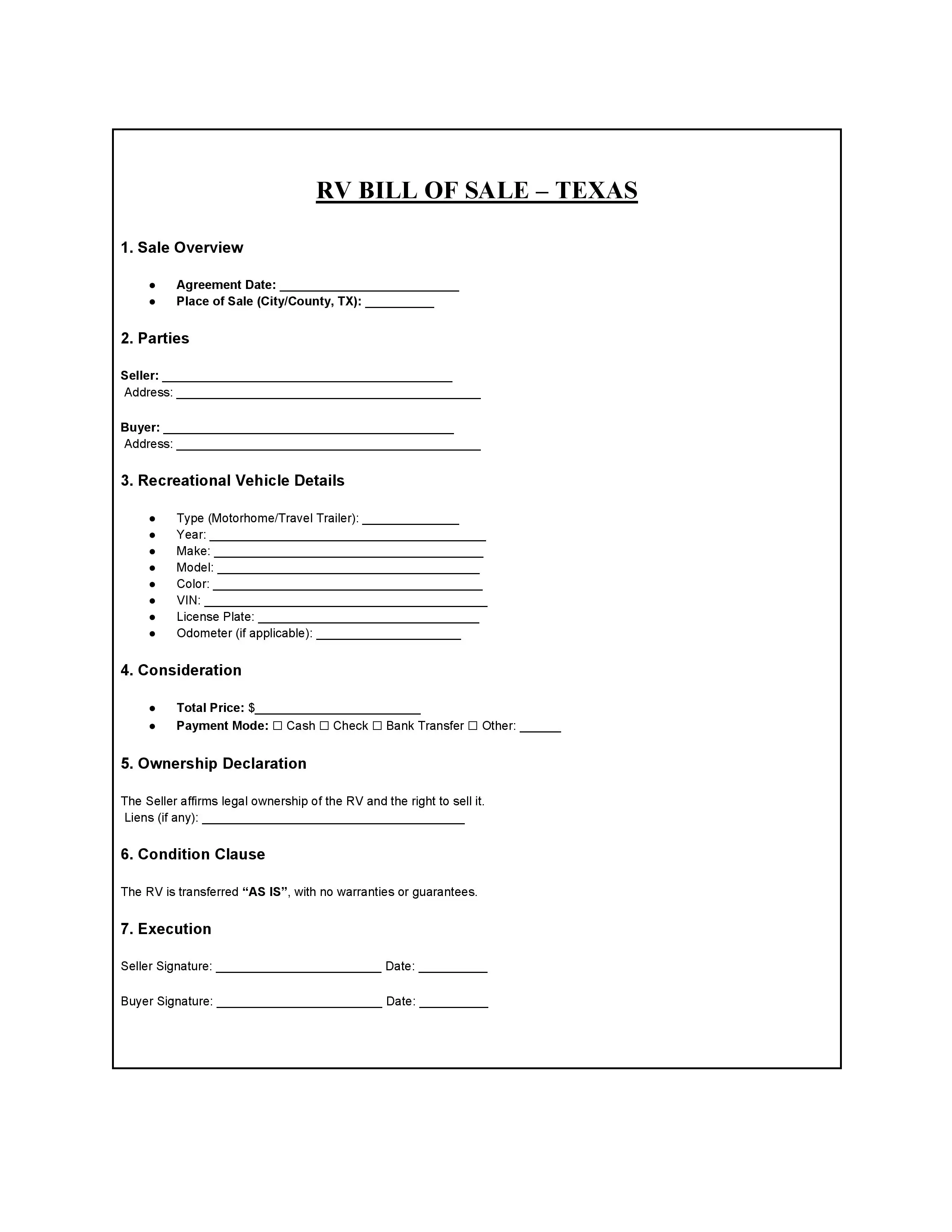 Texas Bill of Sale PDF Downloads