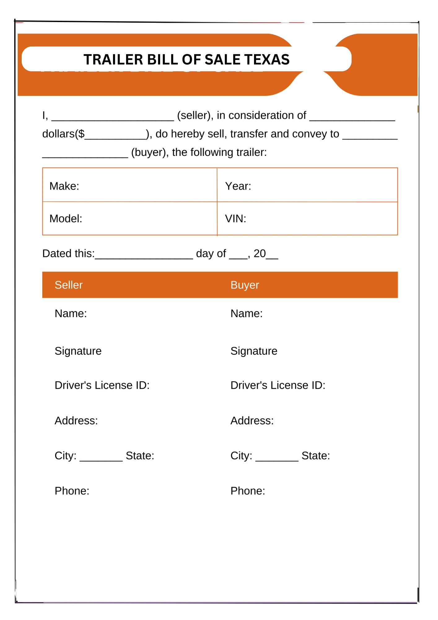 Texas Bill of Sale PDF Downloads