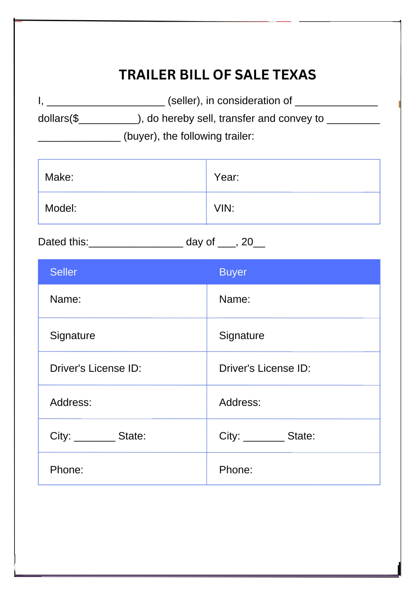 Texas Bill of Sale PDF Downloads