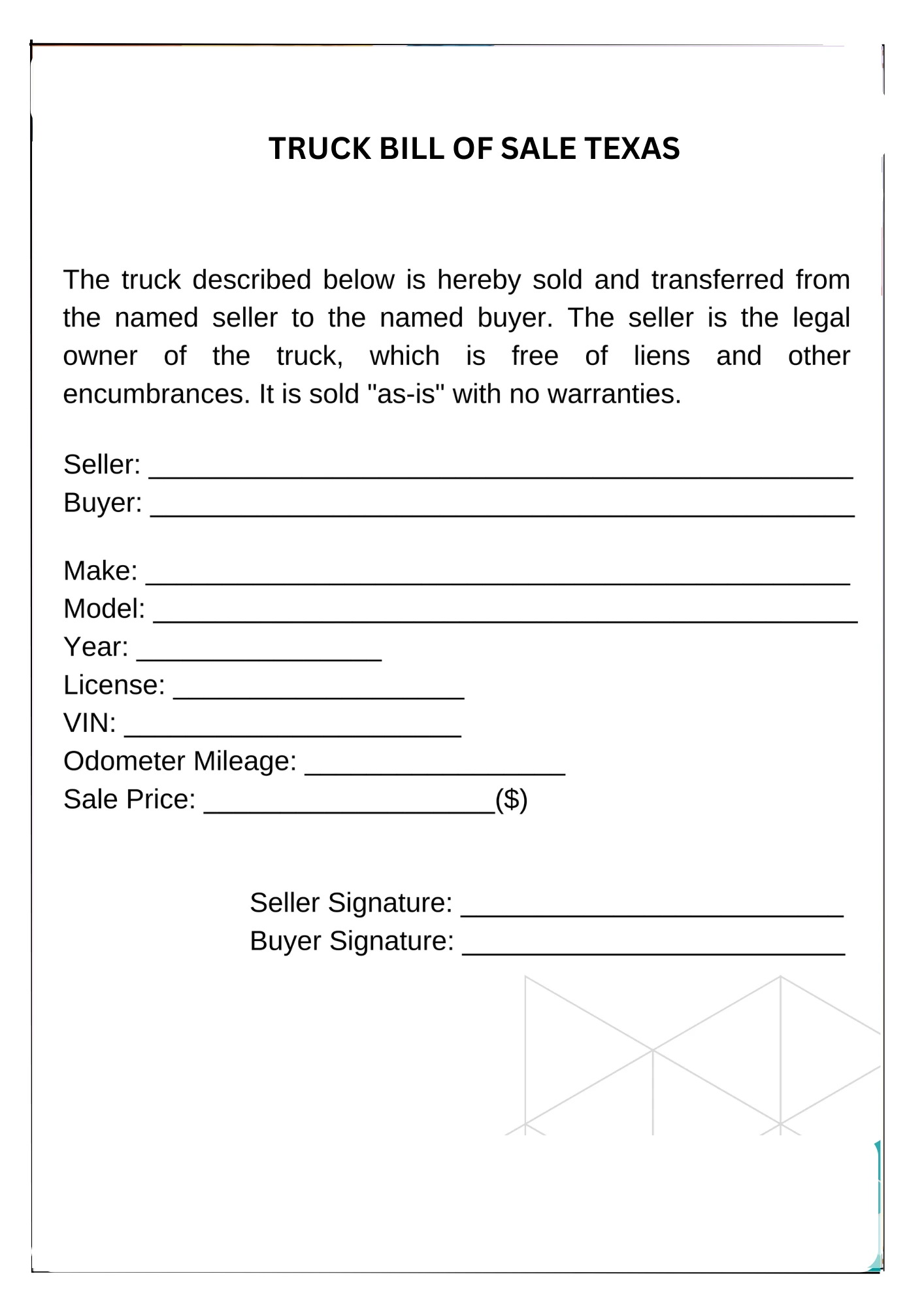 Texas Bill of Sale PDF Downloads