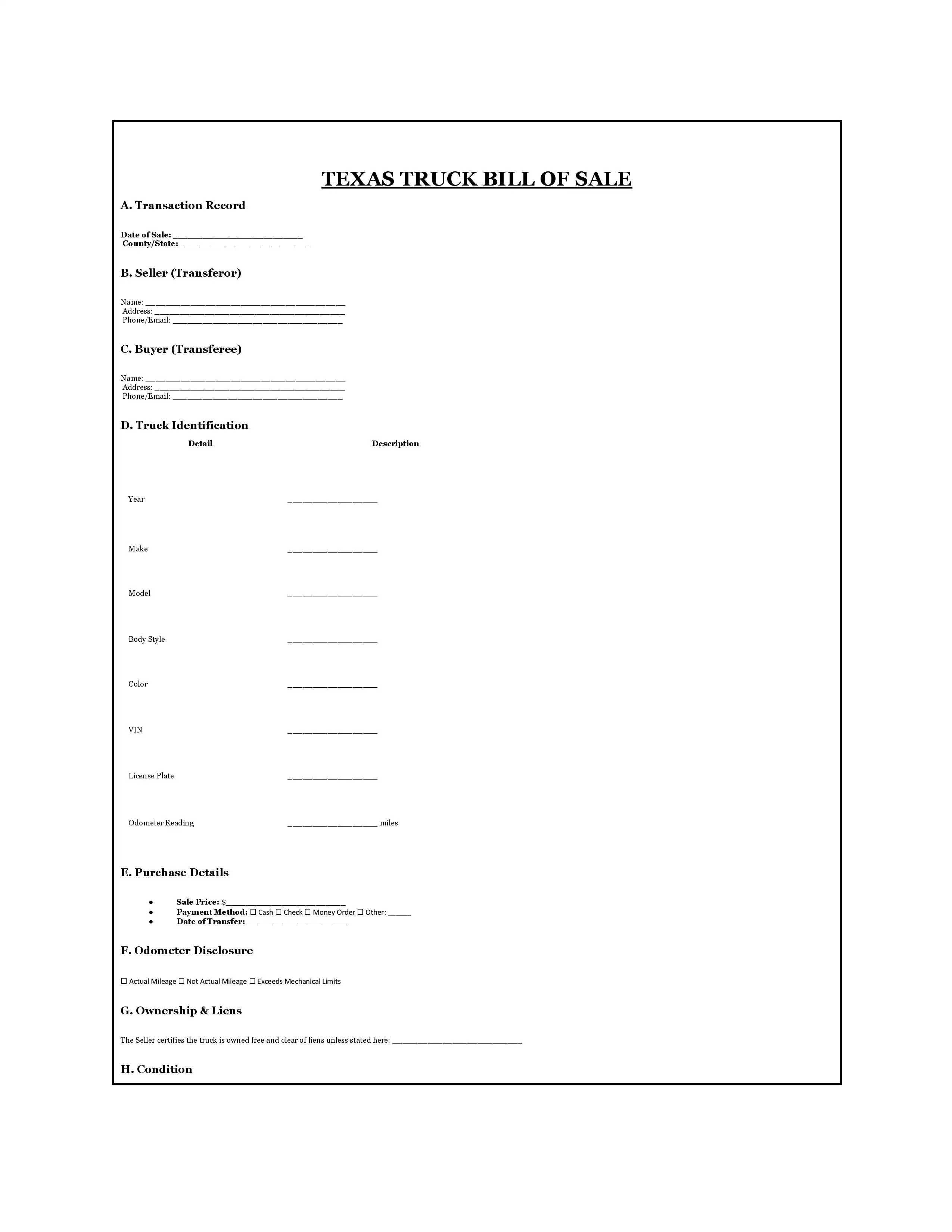 Texas Bill of Sale PDF Downloads