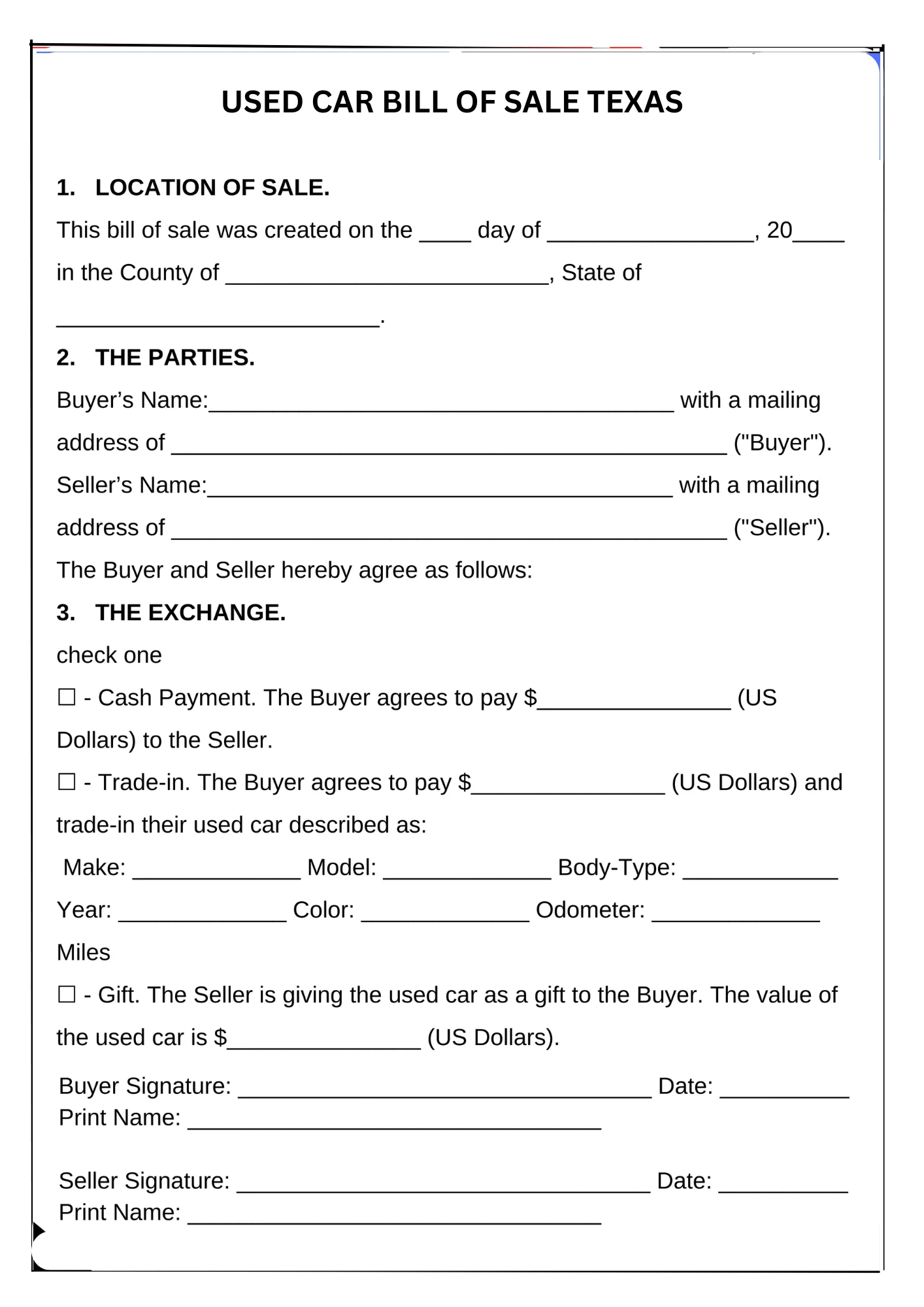 Texas Bill of Sale PDF Downloads