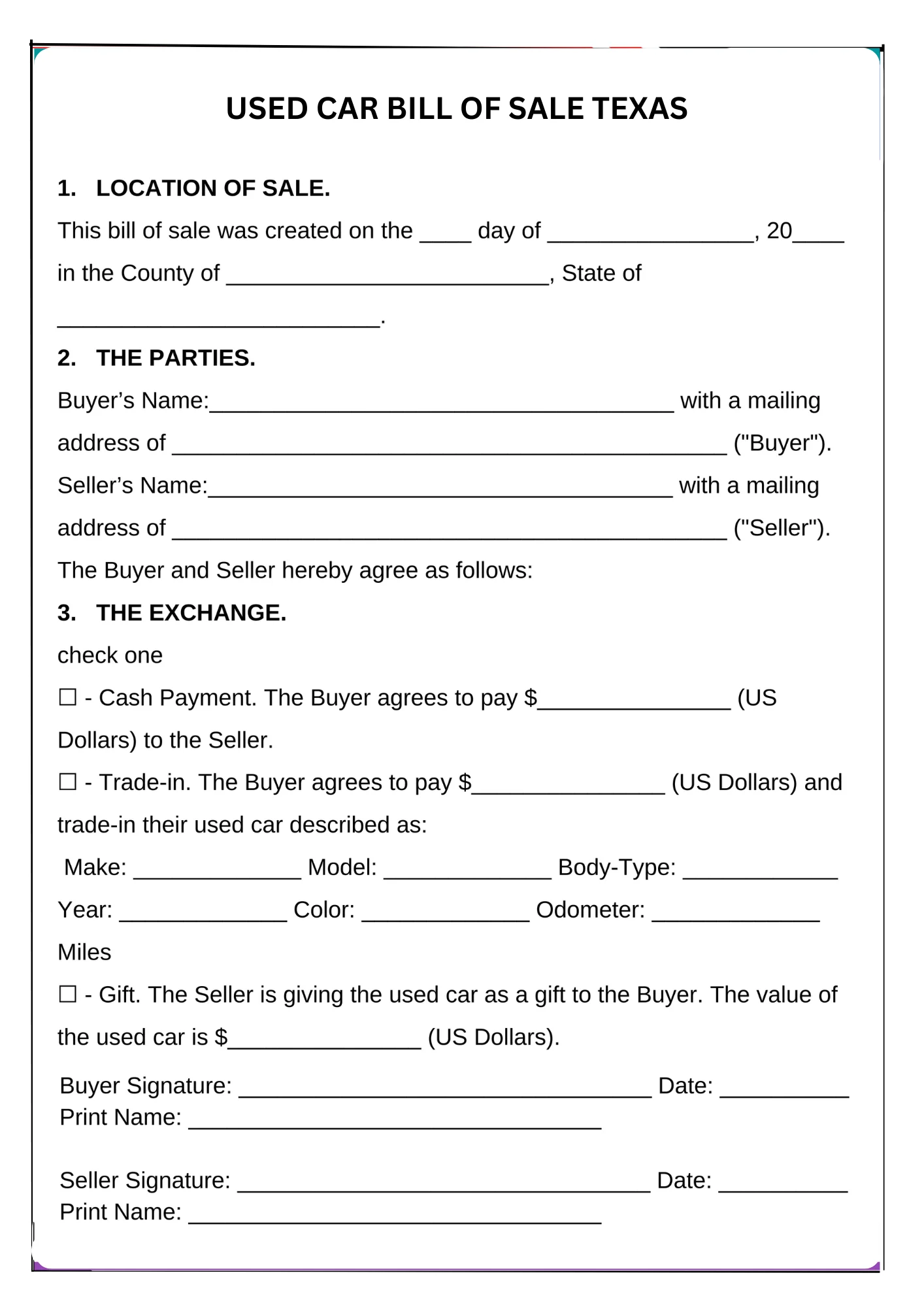 Texas Bill of Sale PDF Downloads